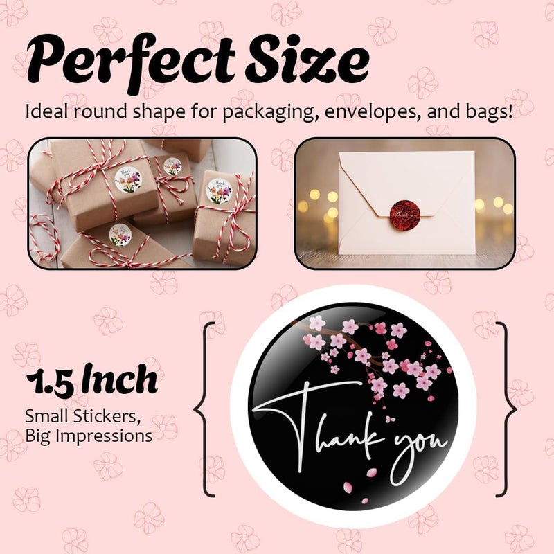 IBAKE 500 Thank You Stickers – 1.5" Round Labels (8 Unique Designs) for Small Business, Packaging, Envelopes, Gift Bags, Bakery Orders – Self-Adhesive Waterproof Thank You Sticker Roll - Image 4